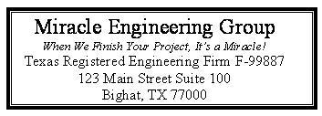 Firm seal example showing firm information in a square block of type which will be added near seal of PE.